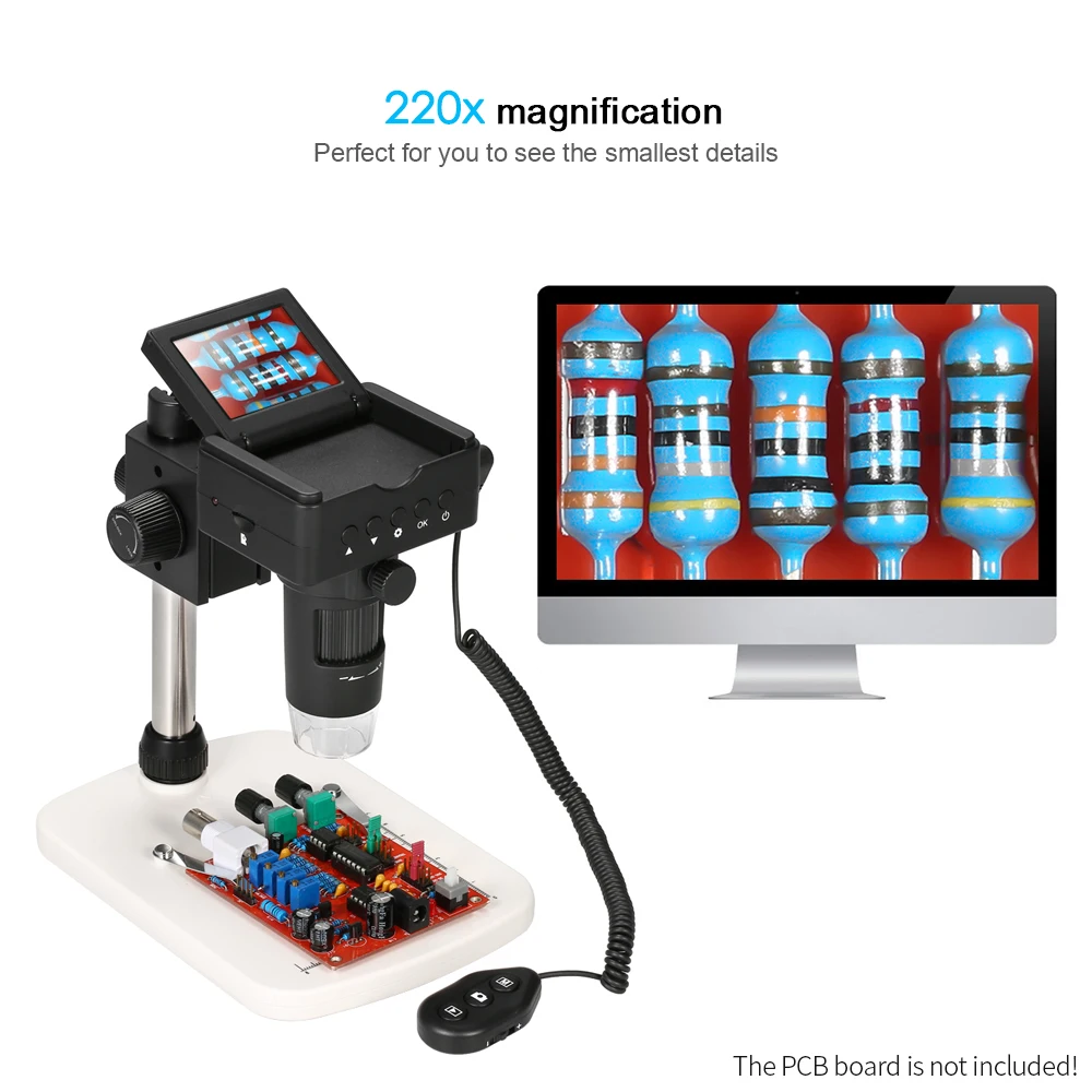 

10X-220X Digital Microscope 2.4" LCD 1080P Full HDMI HDMI/AV/USB Output 3.0MP LED Magnifier with Adjustable Stand + LED Light