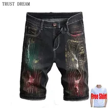Бесплатный подарок Лето Париж Стиль Для мужчин Denim печати Slim шорты тяжелый металл Краски Повседневное вне человека качество джинсы в индивидуальном стиле Короткие