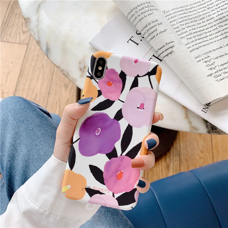

Retro Painted Flower Phone Case for IPhone 7 Case for IPhone X 7 6 6S 8 Plus 6 S Case Cover Xr Xs Max Coque Hard PC Cover Capa