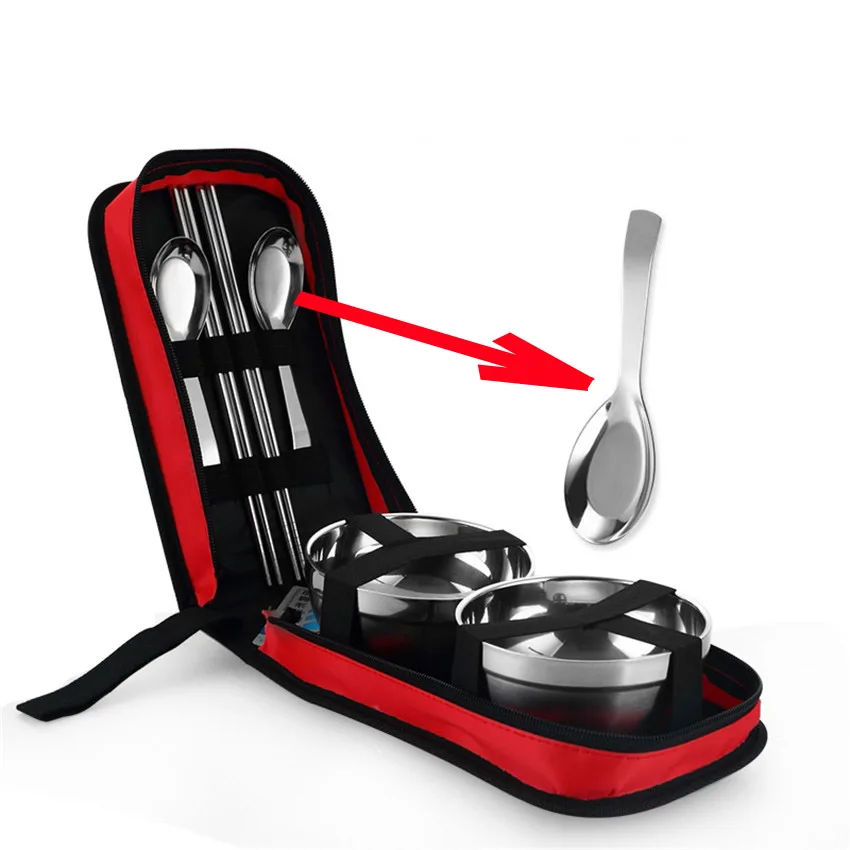 Vajilla Portable Camping vajilla de viaje de acero inoxidable al aire libre Tablewares cuchara tenedor palillos conjunto de Picnic QF9066