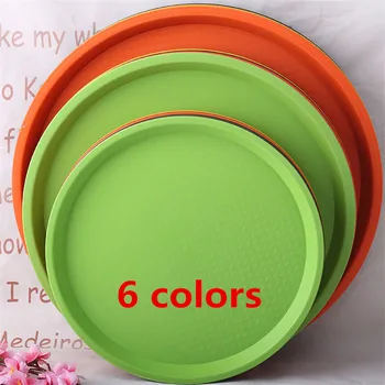 

non slip Plastic round black brown green yellow color fruit plate tea fast food tray Kindergarten hotel Tableware Serving Tray