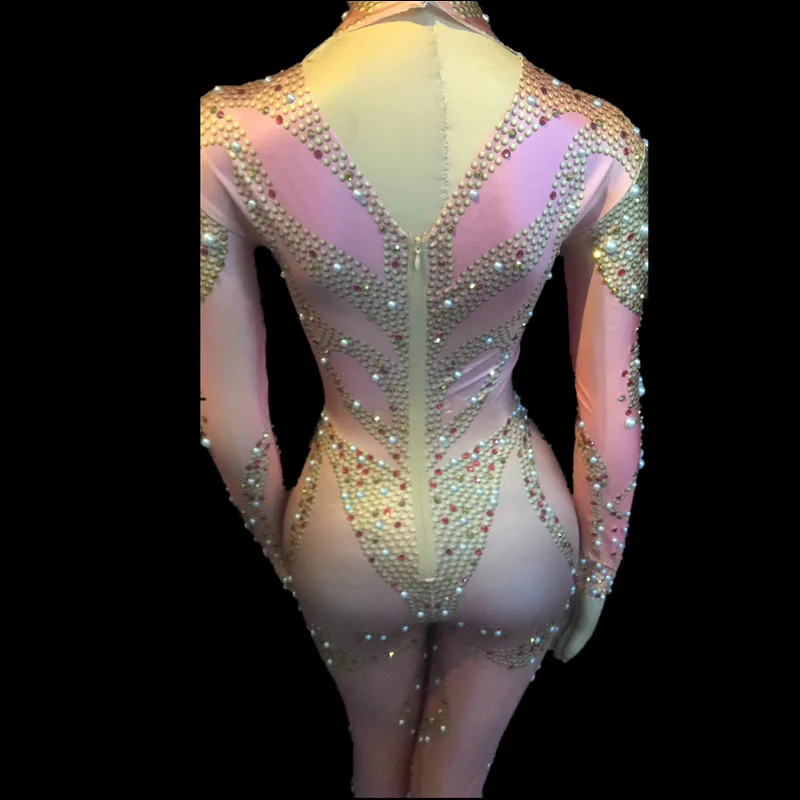 Женский праздничный купальник, танцевальный сценический костюм певицы, Блестящие кристаллы, стразы, сексуальный комбинезон, Обнаженная эластичная одежда