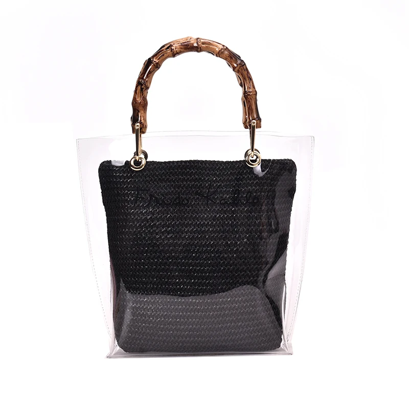 

Cool and beach transparent bag women 2 PCS Set pvc Transparent Women Plastic Handbags PVC Jelly Handbags Letter Printing Bag