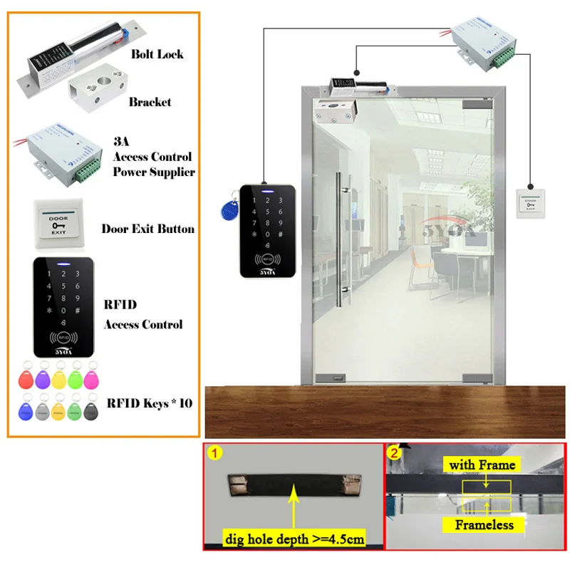 5YOA RFID система контроля доступа DIY комплект дверной замок стекло ворот набор Электронный магнитный замок ID карта Кнопка питания - Цвет: 7-B10BltBracket