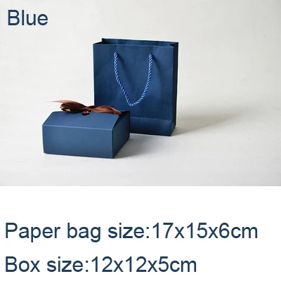 Крафт-бумажная коробка с лентой и бумажный пакет DIY для свадьбы, дня рождения, рождественской вечеринки, Подарочная коробка, винтажная Ретро сумка для украшения, 10 шт./лот - Цвет: Blue 12x12x5cm