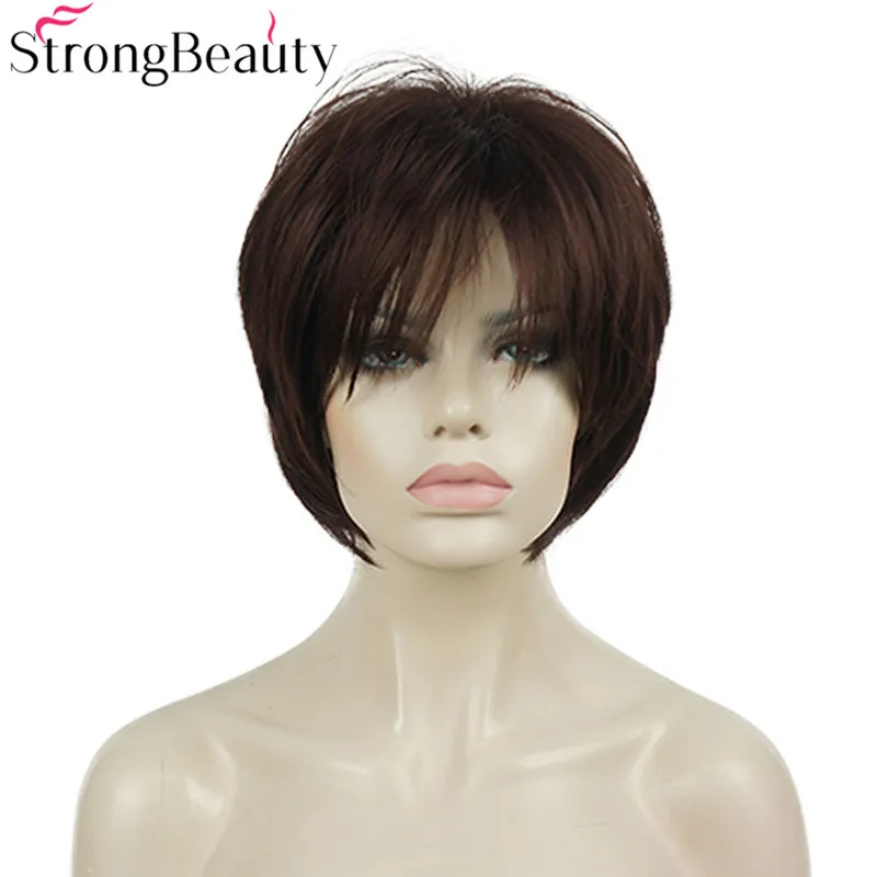 StrongBeauty-Peruca sintética para mulheres, perucas retas curtas, cabelo natural