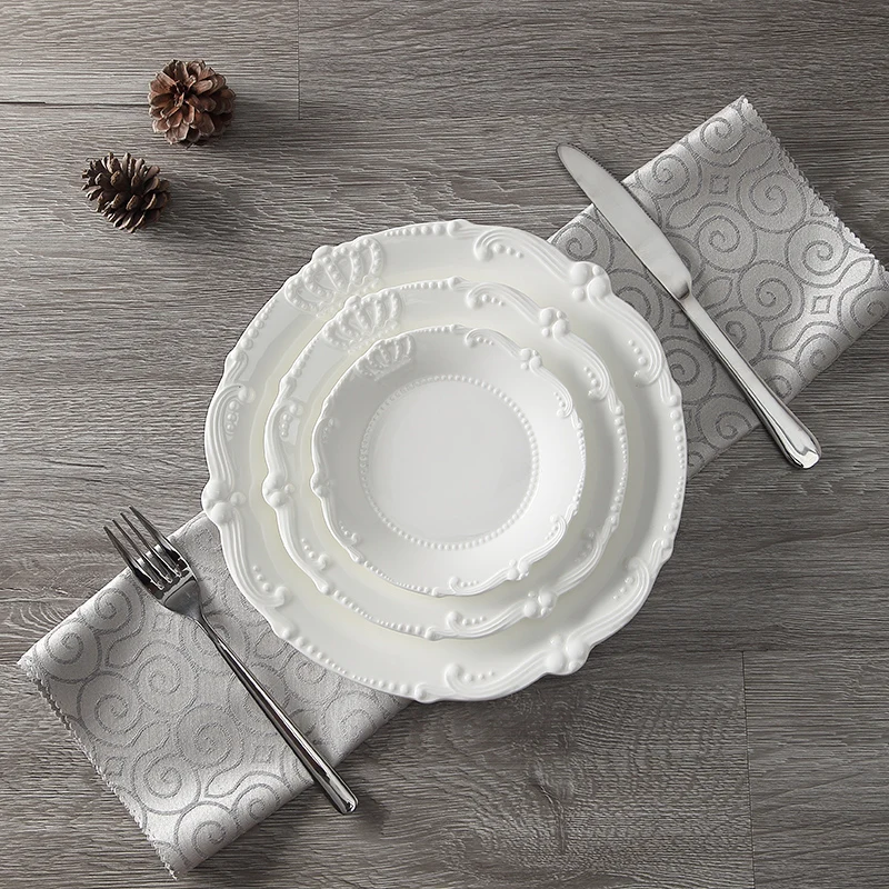 6'' 8'' 10 '' Royal Crown Relief Ceramic Dinner Plate Set Porcelain Main Dish Serving Tray Tableware For Restaurant Home Cafe
