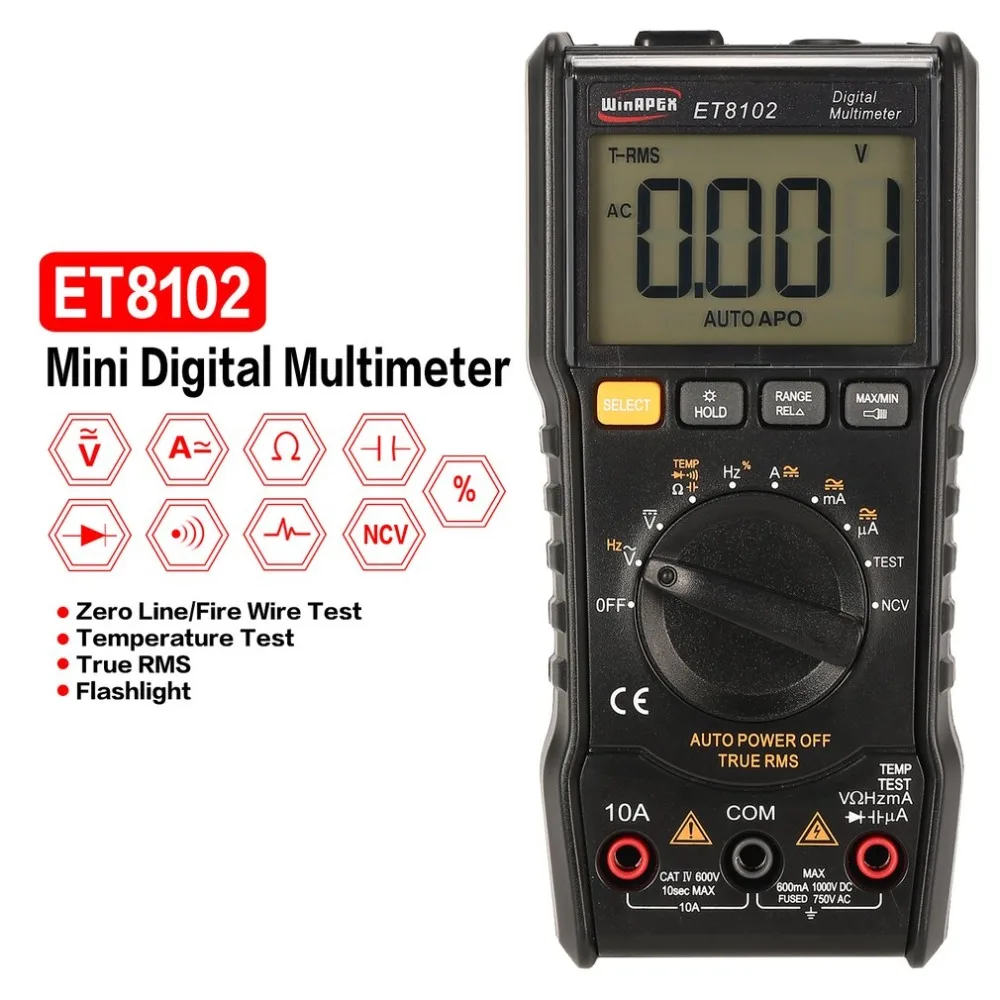 Прямая поставка ET8101/ET8102 Цифровой мультиметр 5999 отсчетов True RMS AC/DC Вольт Ампер Ом
