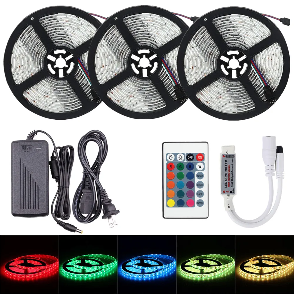 SMD 5050 водонепроницаемая светодиодная лента RGB 12 В постоянного тока гибкая 5 м 10 15