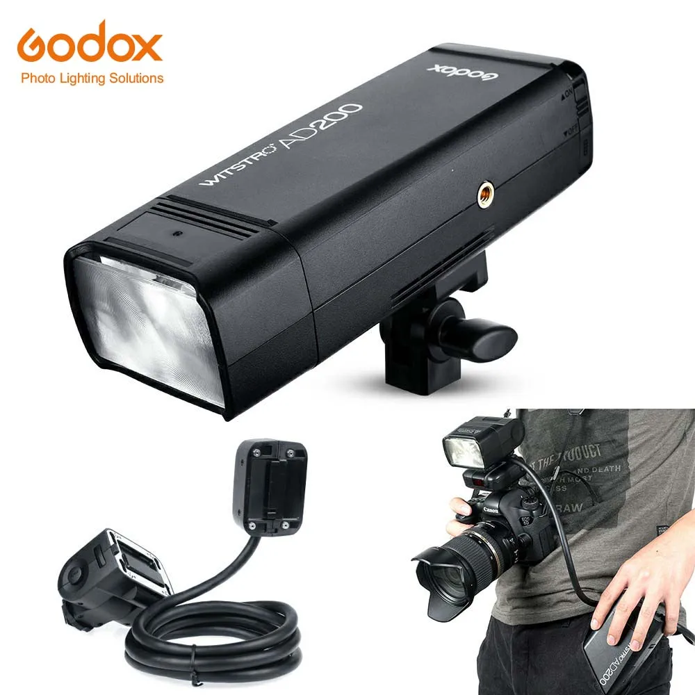 Godox AD200 200Ws 2,4G ttl со стробоскопической вспышкой 1/8000 HSS Беспроводная импульсного иои непрерывного света с EC200 1,85 м удаленно удлинитель для головок головка вспышки - Цвет: AD200 with EC200