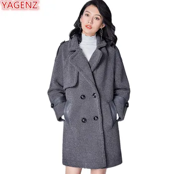 

YAGENZ New Autumn Winter Coat Women Woolen Jacket High quality Women Coat Long Coat Double breasted Fashion Women Gray Tops 707