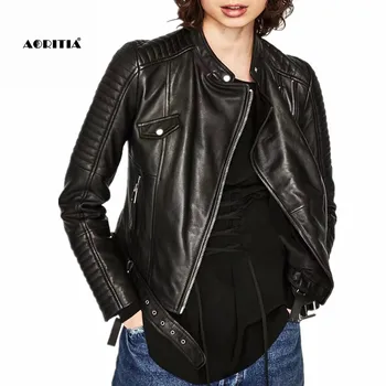 

2019 Autumn Winter Women Faux leather Jacket Outwear Jaqueta Cool PU Jackets Women Coat