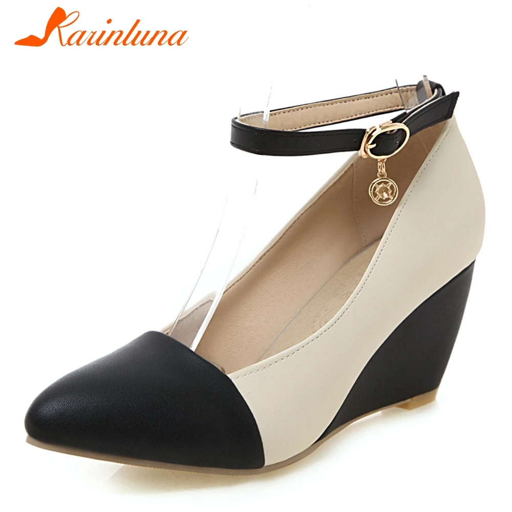 

KARINLUNA 2019 New Office Mixed Colors Women Pumps Wedges Shoes Woman Ankle Strap Pumps Woman Shoes Women Size 34-43