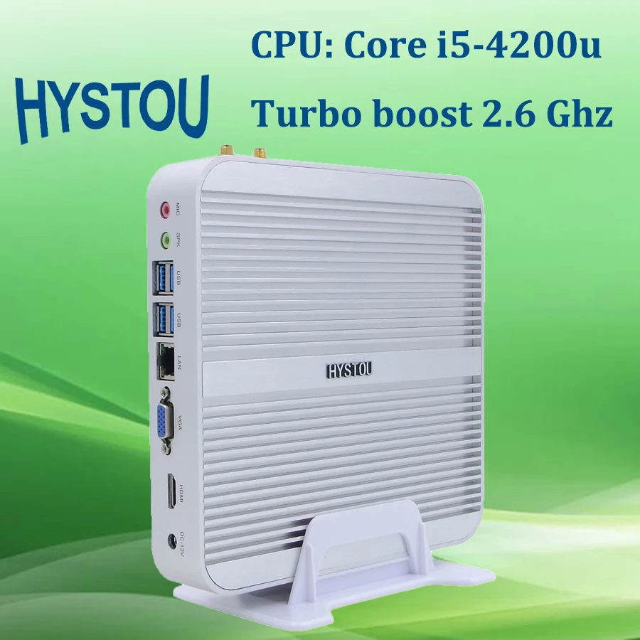 Hystou 3 Years Warranty Fanless PC 4GB RAM 128GB SSD Media Server i5 4200U Mini PC Windows 10 Mini Computer HDMI VGA 4K HTPC