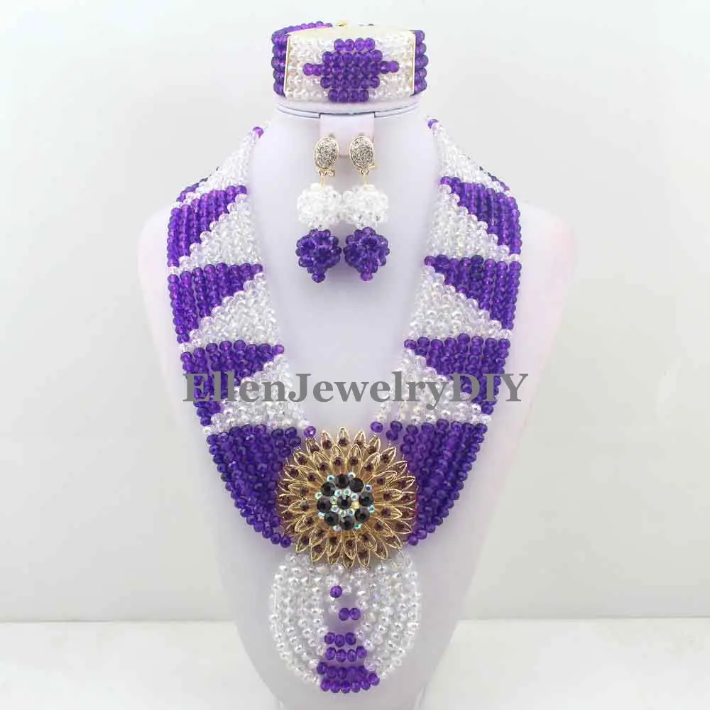 

Splendid Statement Necklace African Beads Jewelry Sets Nigerian Wedding bridal Crystal beaded necklace Jewelry Set W12307