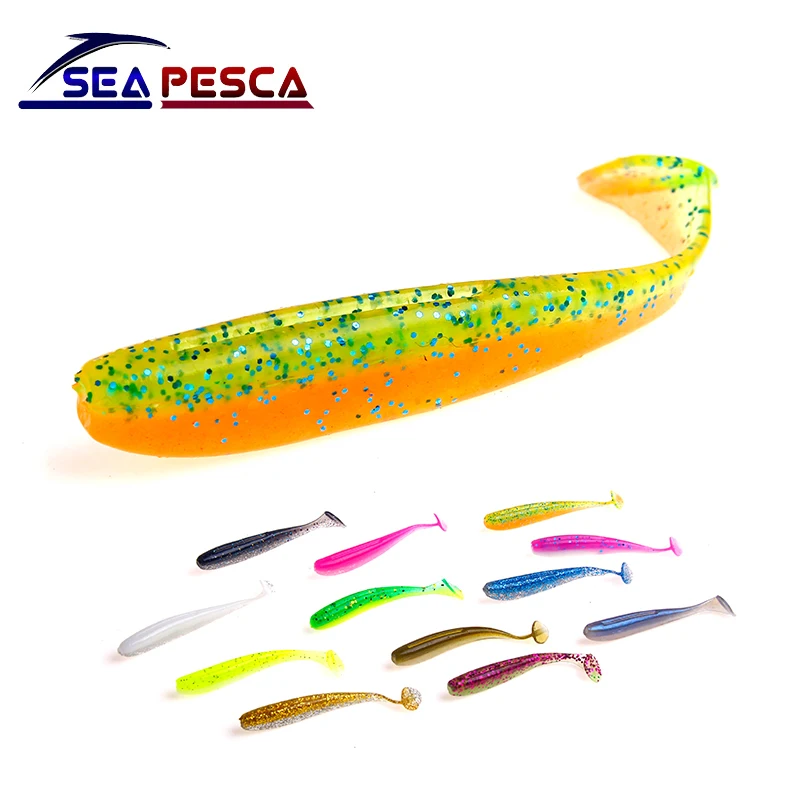 SEAPESCA, 10 шт., мягкая рыболовная приманка, 7 см, 1,8 г, Isca, художественная приманка, силиконовая, двойные цвета, Т-образные хвосты, резиновые воблеры, снасти ZB371A