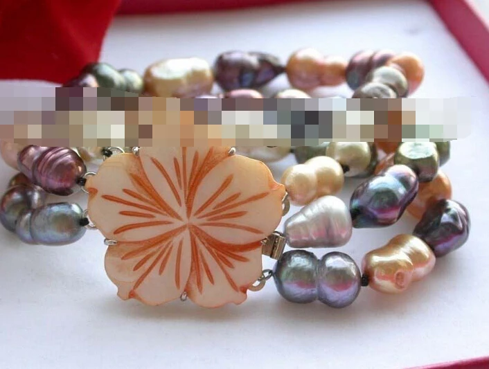 

09549 3rows Genuine Natural Multicolor Baroque Pearl Bracelet