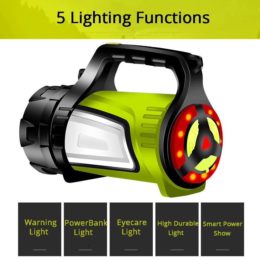 Goede 1200 m Heldere Krachtige LED Zoeklicht Handheld Zaklamp Power Bank 4400 mAh Oplaadbare Batterij Waterdichte Zaklamp voor Outdoor