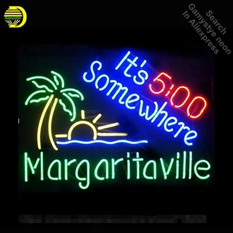 

Neon Sign for It's 5 O'C lock Somewhere Margaritaville Neon Tube sign Palm Tree handcraft Neon signs Decorate Beer Bar pub room