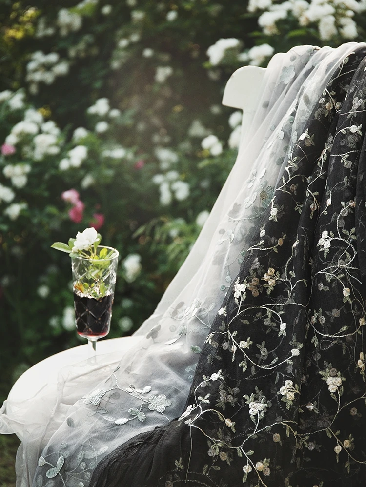 0,5 м разбитая Цветочная вышивка кружевная ткань высококачественная одежда нижнее белье черное Сетчатое кружевное платье аксессуары