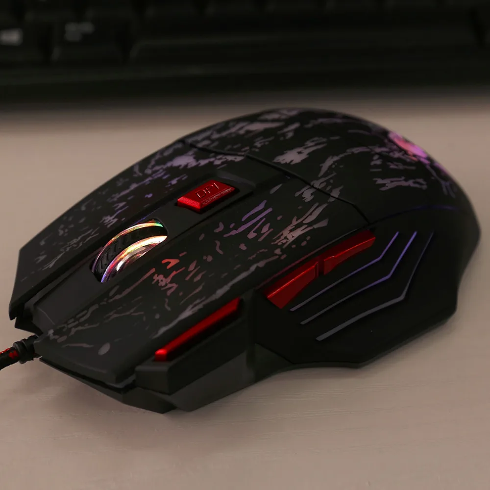 

H300 5500DPI 7 Buttons Colorful Crack Pattern Adjustable Wired Gaming Mouse Gamer For Laptop PC Computer Accessories