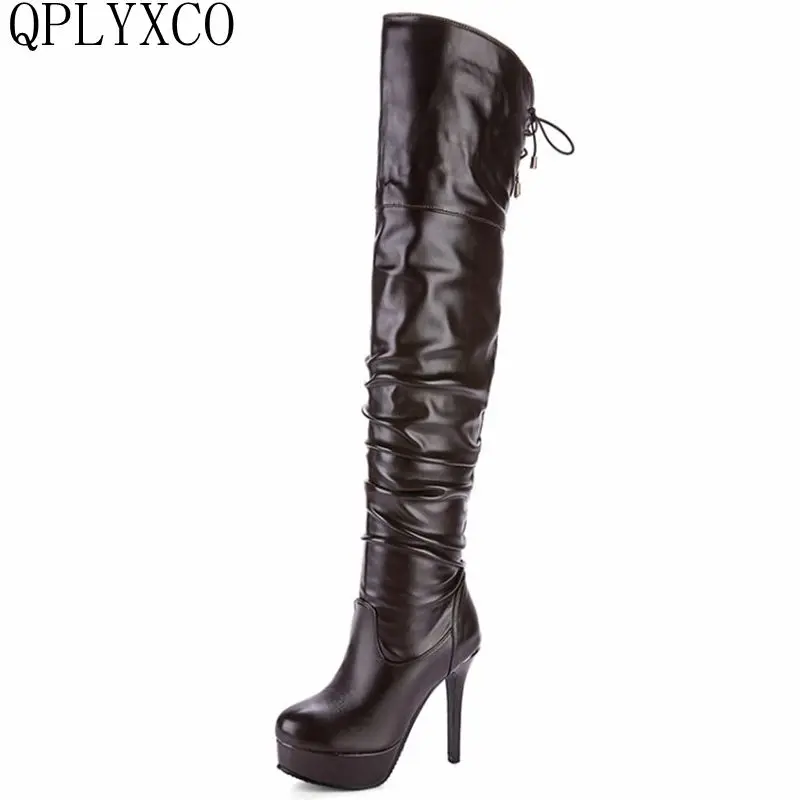 

QPLYXCO 2017 New Hot Sale Sexy Big 33-48 fahion winter over the knee long Boots Party shoes Women High heels(12cm) S-6