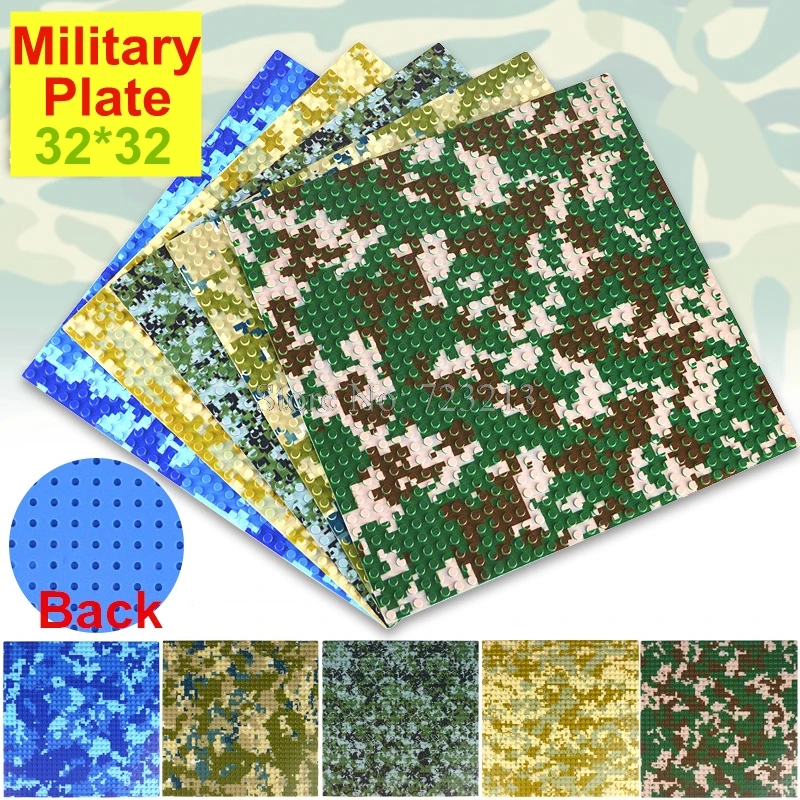 

25.6cm Military Legoings 32x32 Bricks SWAT Base Plate Camouflage Camo River Grass MOC Building Blocks Sets Toys for Children