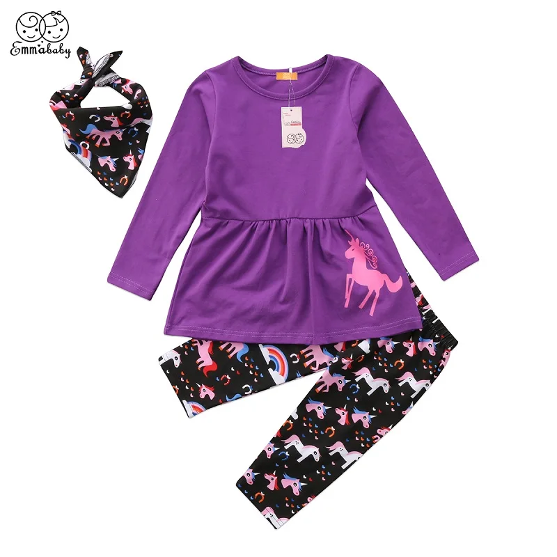 

Emmababy Child Toddler Kids Baby Girl Long Sleeve Horse Dress T-shirt Tops+Long Pants Print Horse+Headband Outfits Clothes Set