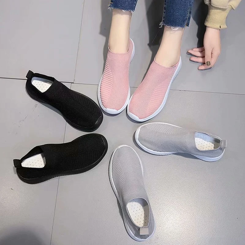 

Women Shoes Lady Fashion Vulcanize Shoes Fashion Slip On Sock Shoes Female Air Mesh Sneakers Flat Casual Femme