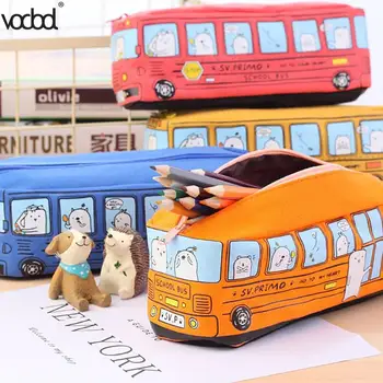 

VODOOL School Bus Pencil Case for Boys Girl Creative Car Student Canvas Pencil Bag Stationery Pen Bag Supplies Escolar Papelaria