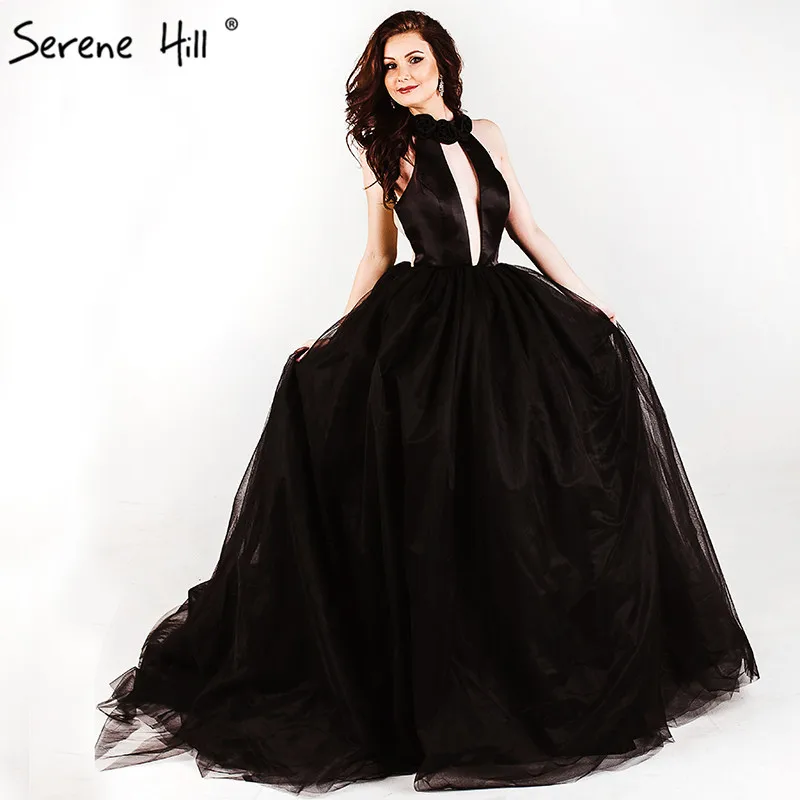 

Sexy Backless Black Sleeveless Pleat Tulle Wedding Dress Robe Chic Bridal Gown 2019 Serene Hill Robe De Mariag HA2012