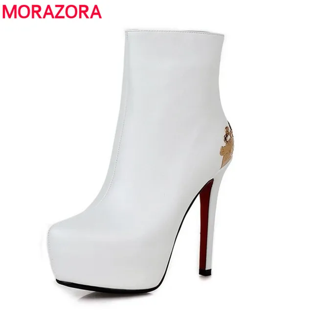 MORAZORA 2018 Mode herbst stiletto high heels schuhe runde Neu MORAZORA 2018 große größe 34 44 stiefeletten für frauen