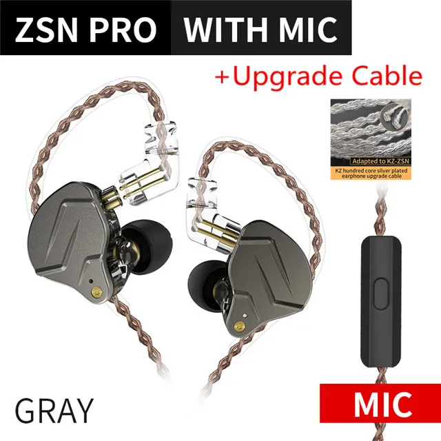 KZ ZSN PRO 1DD+ 1BA гибридная технология HIFI металлические наушники в ухо бас-вкладыши спортивные наушники с шумоподавлением ZSN AS10 ZS10 PRO ZST - Цвет: gray with mic cable