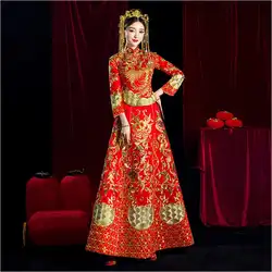 Традиционный китайский стиль vestido для женщин Восточный Королевский Феникс свадебные cheongsam древних свадебный наряд невесты Qipao платье