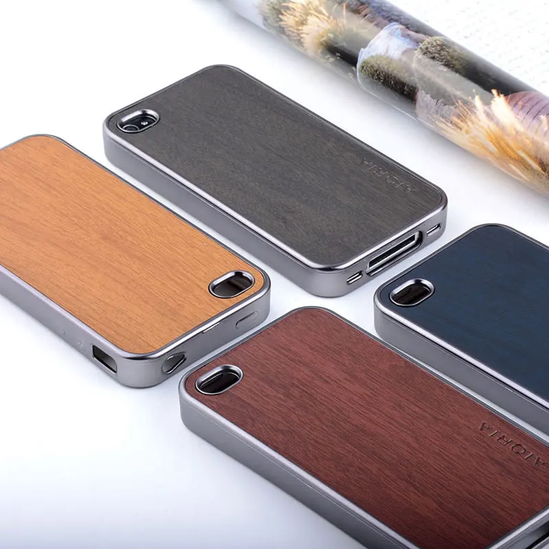 Funda para iphone 4S funda de cuero de madera con funda dura de PC funda para iphone 4 4S clásica estilo Retro funda