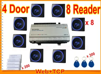 

2018 Newest RFID Card Reader with LED light and 4 Door Access Controller Panel with WebInterface+TCP/IP+Softwarecontrol+8 reader
