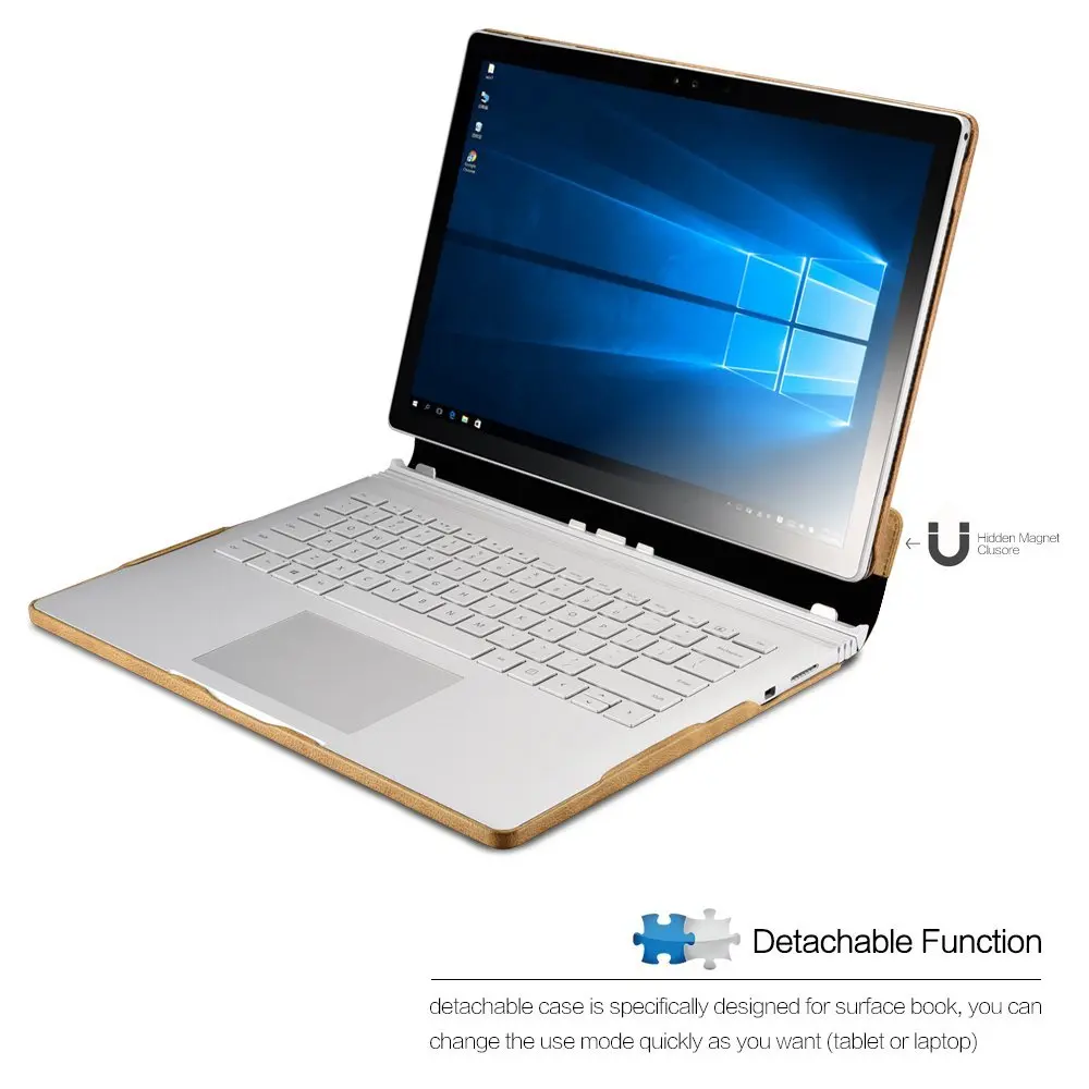 Защитный чехол Surface Book 2 из натуральной кожи с вощеным маслом для ноутбука съемный