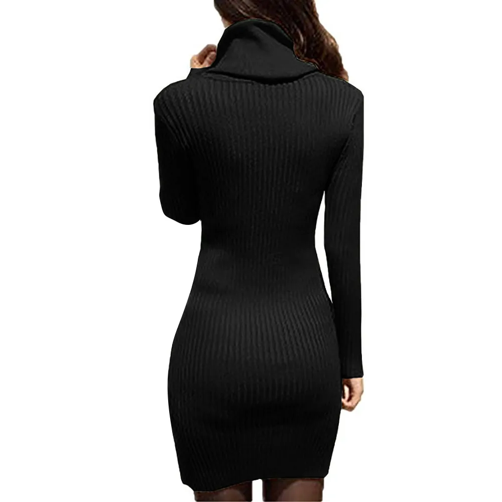 Bkolouuoe Women Cowl Neck Knit Sweater Dress Casual Long Sleeve Long Slim Fit Stretchable Elasticity Dress