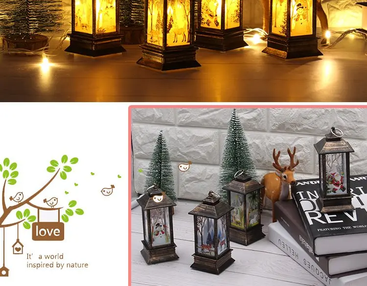 Christmas Elk Snowman Santa Claus Mini LED Night Light Hanging Candle Lantern Table Lamp 17