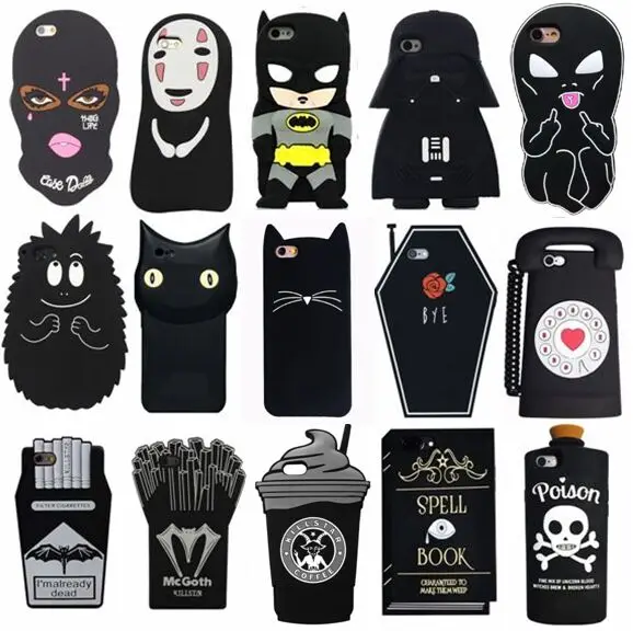 Black Dark Cool Face Cartoon Cute 3D Soft Cover Silicone