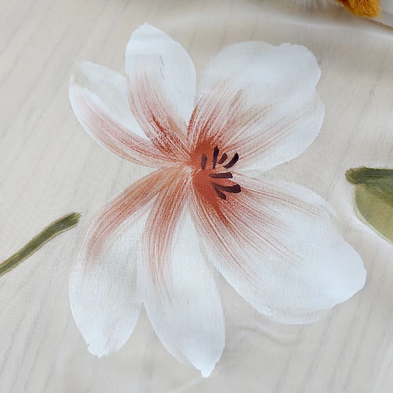 Baratos Cortinas de tul de loto pintadas a mano para sala de estar suave pintura francesa tul de estilo para dormitorio y cocina personalizado