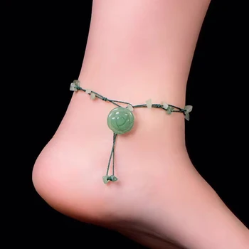 

Wholesale Dongling Stone Natural Crystal Anklets Caved Flowers Manual Weave Anklet Chain Women Girl Anklet Simple Style Jewelry