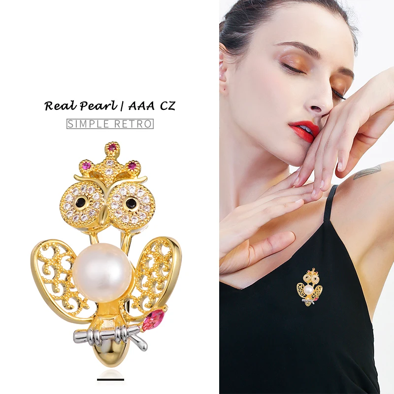 

Hongye 2018 Gold Bird Brooches Scarf Pins Women 925 Silver Freshwater Pearl Brooch Christmas Gift Banquet Weddings Accessories