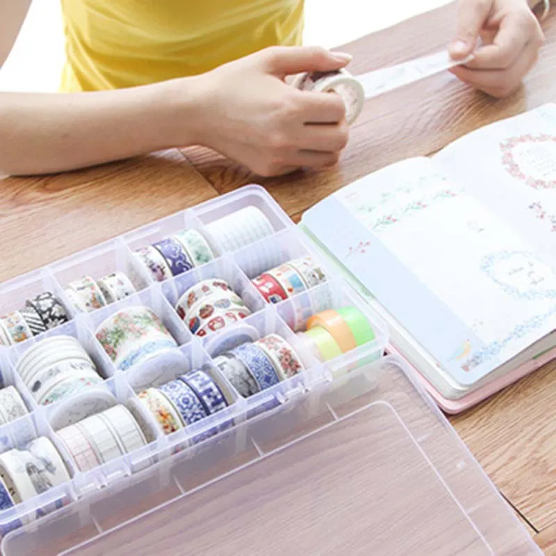 

15 Compartment Adhesive tape Storage Box Practical Adjustable Plastic Case for Bead Rings Jewelry Display Organizer