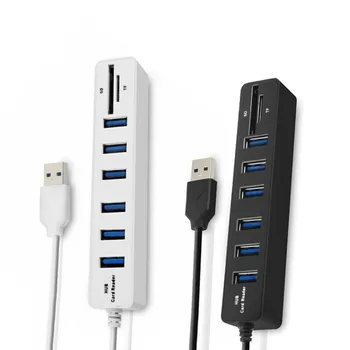 

8 Port 2.0 USB HUB COMBO 480Mbps High Speed 3ft Cord TF Micro SD SDHC Memory Card Reader Splitter HUB Multi Port