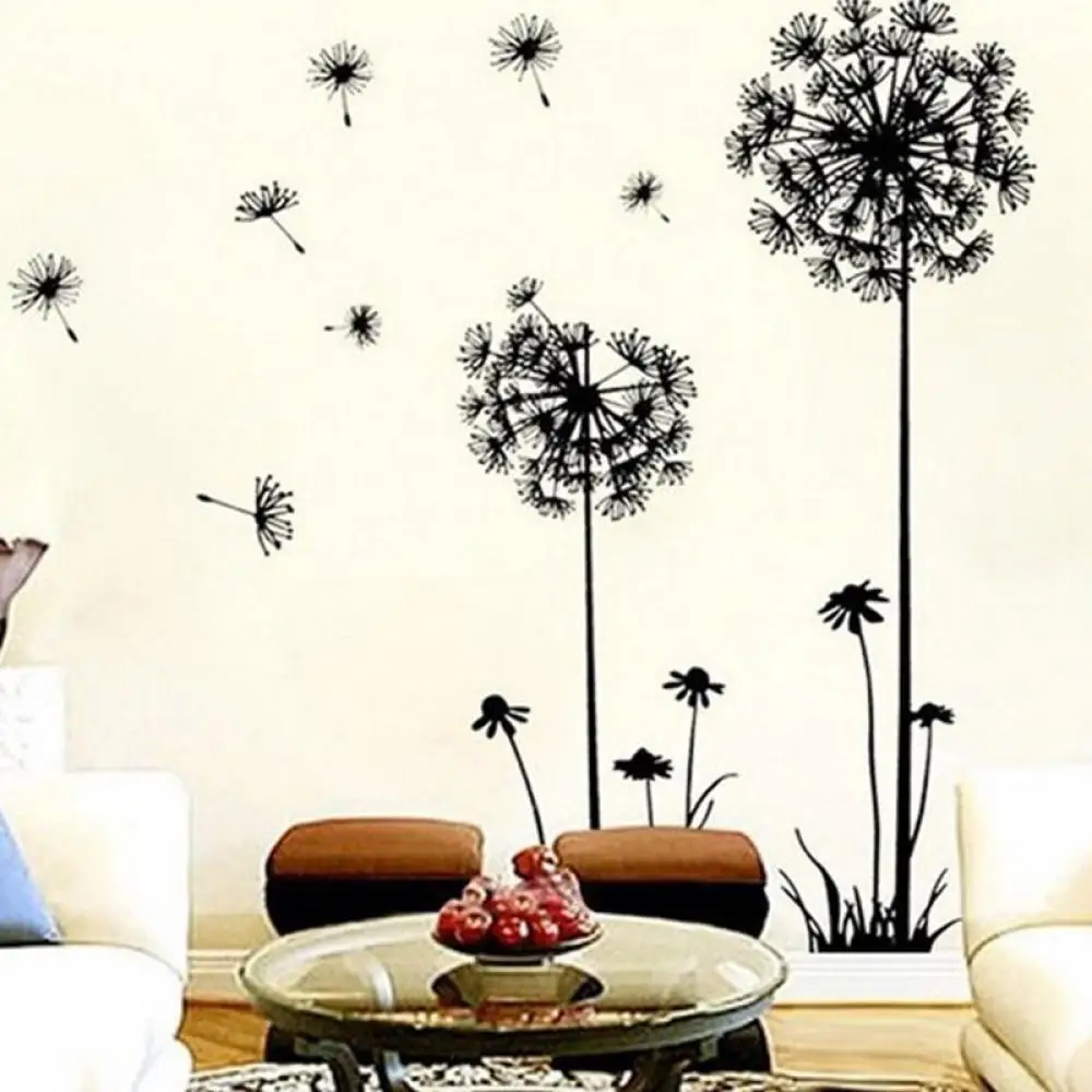 Beautiful Bloom Black Dandelion Wind Petals Removable Wall Sticker Living Room household adornment Hallway Decor Mural Art Decal