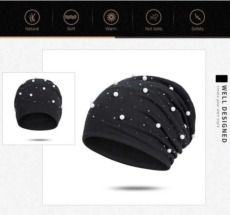 SuperB& G Новые Модные женские осенне-зимние Skullies Beanies Hat Shine Pearl Стразы Beanies шапки шапочка в стиле кэжуал Gorros