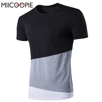 Summer Men T-shirt Color Splicing Short Sleeve Slim Cotton Long T Shirt Fashion Brand Men