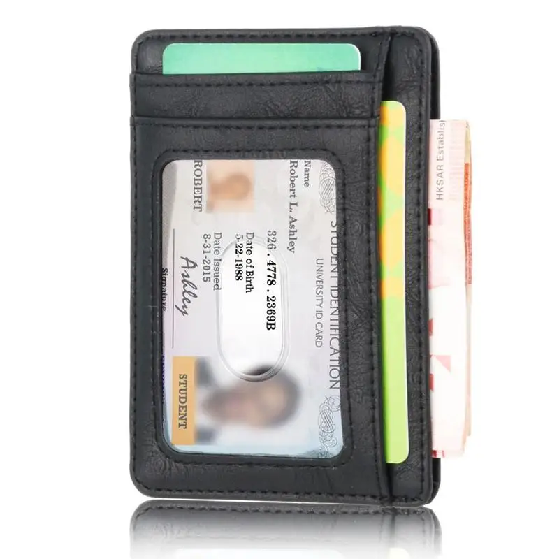 Тонкий кошелек с зажимом для денег RFID Блокировка минималистичный двойной мужчин