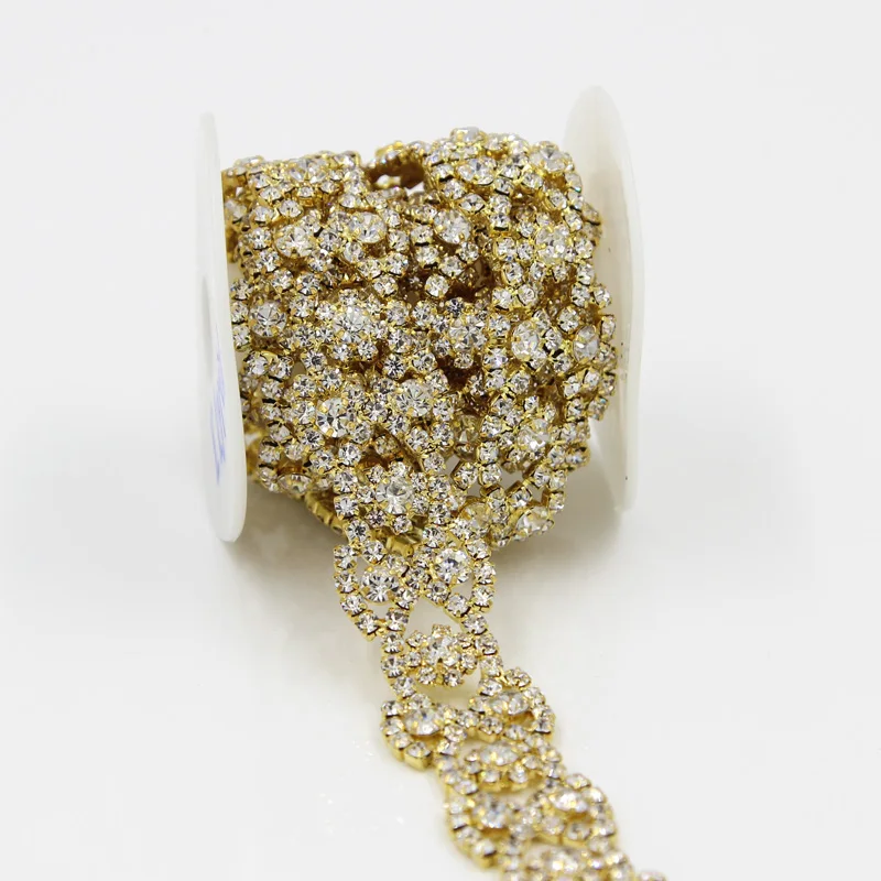 5 ярдов Золотые Аппликации со стразами свадебные хрустальные Швейные алмазные лента из страз пришить для свадебного пояса